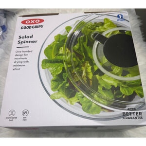 OXO Softworks Salad Spinner Soft Push Handle Basket Bowl Lid Brand New One Hand